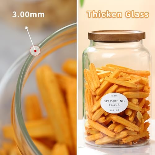 1 Gallon Glass Jars with Wood Lids and glass spoon, Sealable Waterproof, Borosilicate Large Tall Glass Sugar Flour Storage Container Jar Set for Candy, Cereal - 2 Pack (1 Gallon - 2 pack) - Image 4