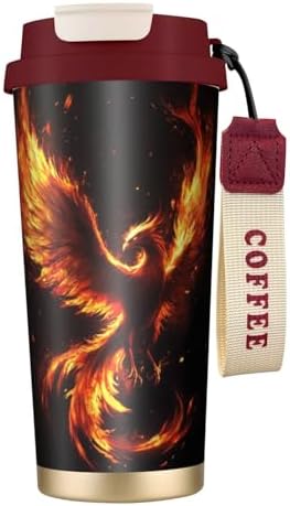Galaxy Phoenix Double Wall Vacuum Insulated Coffee Tumbler Traditional 316 Stainless Steel Travel Mug with Handle and Straw Leakproof Coffee Cup for Tea Iced Drinks Black by AYCZN