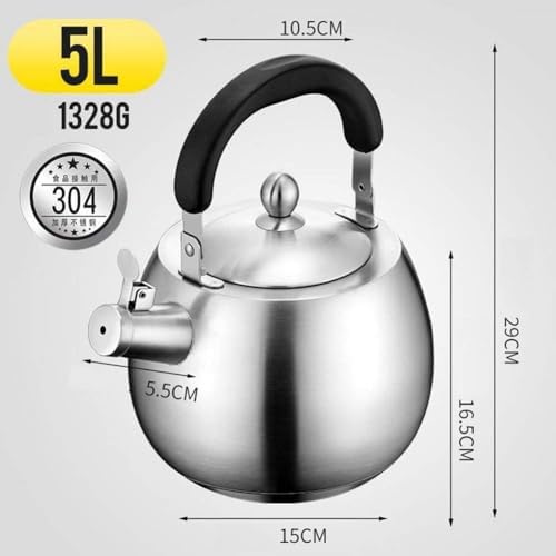304 Stainless Steel Whistling Tea Kettle with Ergonomic Bakelite Handle Tea Pot Suitable for All Stovetop Kettle Teapot Silver - Image 2