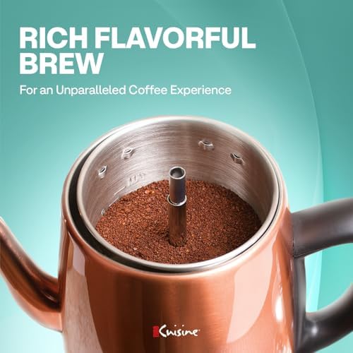 Euro Cuisine PER08 Stainless Steel Electric Coffee Percolator, 8 Cup, Polished Copper Finish, Dripless Gooseneck Spout, Clear Glass Knob, Brewing Indication, Keep-Warm Function, Detachable Cord - Image 5