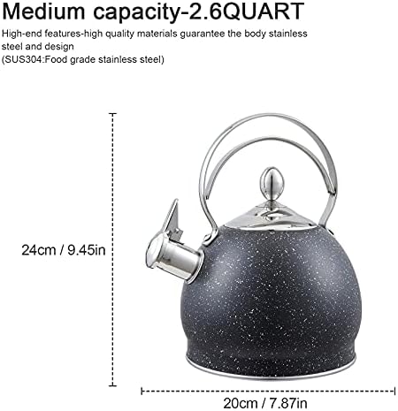 Creative Home 2.5 Quart Stainless Steel Whistling Tea Kettle Teapot with Aluminum Capsulated Bottom for Fast Boiling Heat Water for Induction Stove Top, Opaque Black with Speckle - Image 7