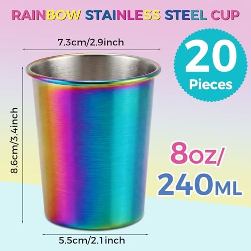 Mimorou 20 Pack 8 oz Stainless Steel Cups Metal Cup, Rainbow - Image 2