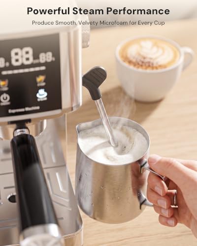 Kismile 20 Bar Espresso Machine with Milk Frother, Compact Cappuccino & Latte Coffee Maker for Home Office, 1350W Fast Heating Espresso Maker with Pre-Infusion, 1.2L Tank, LED Display - Image 6