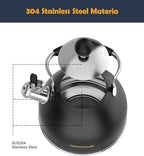 Tea Kettle, 2 Quart Stainless Steel Whistling Tea Kettle, Stovetop Whistling Teakettle Tea Pots for Stove Top with Ergonomic Folding Handle, Small Teapot, Water boiler for Tea, Coffee (Black) - Image 3