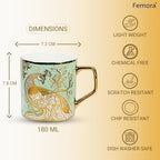 Femora Handcrafted Ceramic Coffee Mugs Indian Golden Tea Cups Set of 6 (6 oz), Cappuccino Cups, Coffee Cups, White Tea Cup Set, British Coffee Cups, Porcelain Tea Set, Latte Cups, Espresso Mug. - Image 2