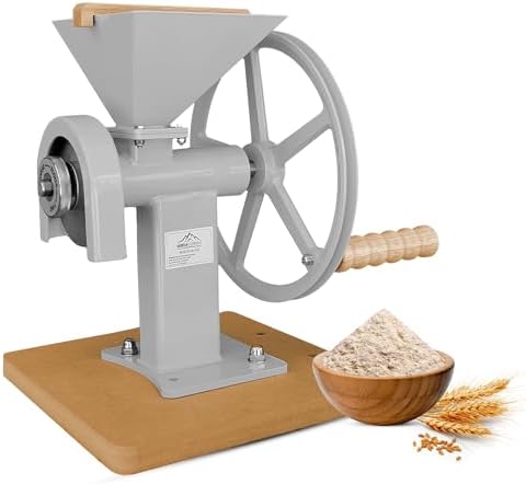 Manual Hand Grain Mill Matte Silver | Heavy-Duty Hand Operated Food Grinder for Wheat, Corn, Coffee Beans, Rice & Dry Grains | Hand Crank Kitchen Flour Mill for Home, Camping, Survival & Everyday Use by MOUNTAINESSENTIALS