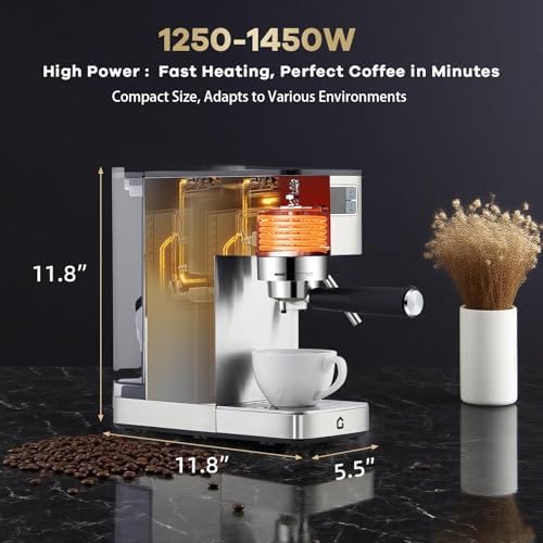 Takywep Compact 20 Bar Espresso Machine with Built-In Steam Milk Frother, Stainless Steel Semi-Automatic Coffee Maker with Removable Water Tank for Lattes, Cappuccinos, Macchiatos, Home and Office - Image 2