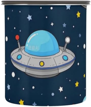 Cartoon Cute Blue-gray Spaceship Designed Storage Containers With Lids Stainless Steel Cereal Container 1 Button Opening Coffee Canister by Unknown