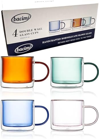 Double Wall Insulated Coffee Mugs, Set of 4, 8.5oz by Bacimi