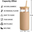 Tronco 20 oz Glass Tumbler with Lids and Straws, Reusable Iced Coffee Cups - Image 5