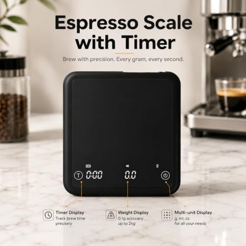 Coffee Scale, 0.1g High Accuracy Digital Coffee Scale, Stable Real-Time Reading, No Lag, No Drift for Espresso Pour Over Brewing - Image 4