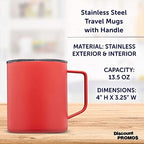 DISCOUNT PROMOS Kenai Powder Coated Travel Mugs 13.5 oz. Set of 6, Bulk Pack - Double Wall, Perfect for Coffee, Hot Cocoa, Other Hot & Cold Beverages - Red - Image 4