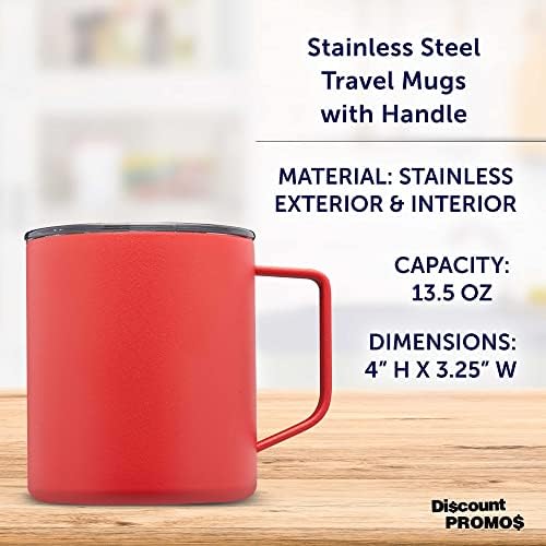 DISCOUNT PROMOS Kenai Powder Coated Travel Mugs 13.5 oz. Set of 6, Bulk Pack - Double Wall, Perfect for Coffee, Hot Cocoa, Other Hot & Cold Beverages - Red - Image 4