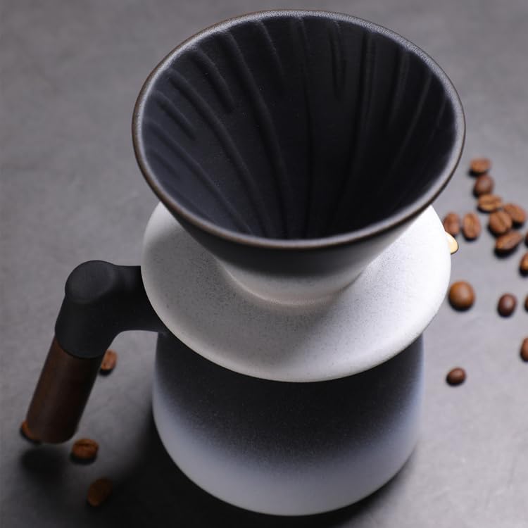 Gradient Black White Ceramic Pour Over Coffee Maker Set 14 oz Coffee Dripper Brewer Heat Resistant Coffee Pot Decanter for Home Coffee Shop,OfficeACM09W - Image 2