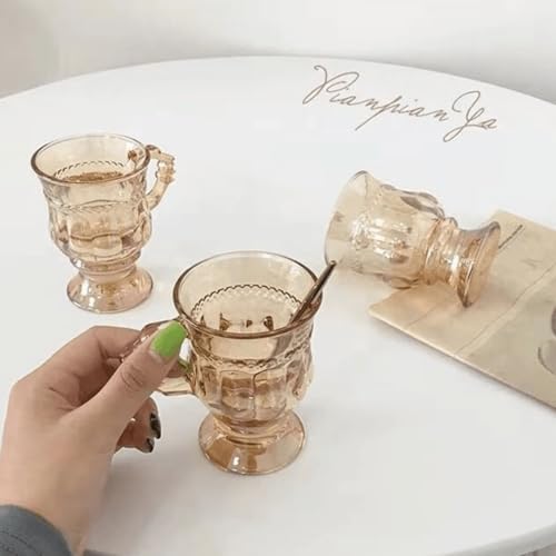 4pcs Vintage Irish Coffee Mugs, Crystal Clear Irish Coffee Glass with Handle, Small Footed Stem Base, Heat Resistant, Heavy Duty Cups for Hot Chocolate, Tea, Coffee, Beige - Image 4