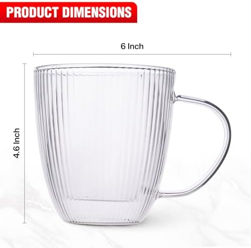 Jayour Fluted Double-Wall Glass Coffee Mugs | 15oz Latte & Cappuccino Mugs | Modern Ribbed Design - Set of 4 - Image 5