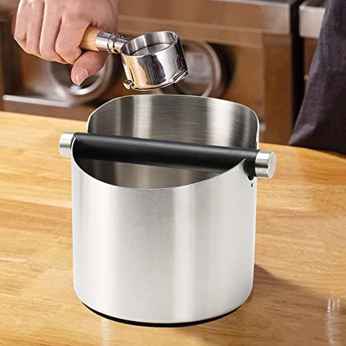 DIBTSA Coffee Knock Box, Espresso Knock Box Stainless Steel Espresso Machine Accessories with Removable Knock Bar and Non-Slip Base Coffee Grounds Container Bin, Large (Silver) - Image 6