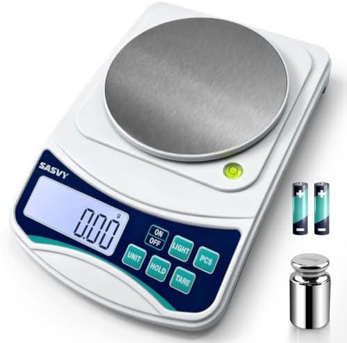 Digital Lab Scale 1000g x 0.01g oz/g/ct/DWT/tl/gn/ozt Precision Electronic Scientific Scale Analytical Balance for Laboratory Jewelry Kitchen, Includes 100g Weight and 2 x AAA Batteries by SASVY