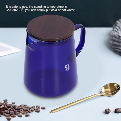 Glass Coffee Pot Server, Clear Tea Pot Coffee Carafe Teapot Restaurant Server Teakettle with Wood Lid for Cafe 500ml (Blue) - Image 2
