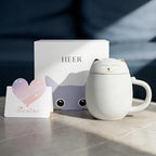 HEER Cat Ceramic Tea Mug 13.5oz with Infuser and Lid, White - Image 2