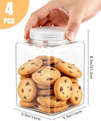 Plastic Storage Jars, 4 Pack Square Wide Mouth Containers with Screw Cap Lids, Transparent Moisture Proof Food Canisters, Clear Pantry Storage Jars (5.5 x 5.5 x 8.3 Inches) - Image 2