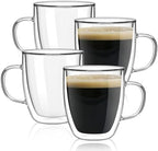 Double Wall Glass Coffee Mugs with Handle, 15 oz Set of 4 - Image 6