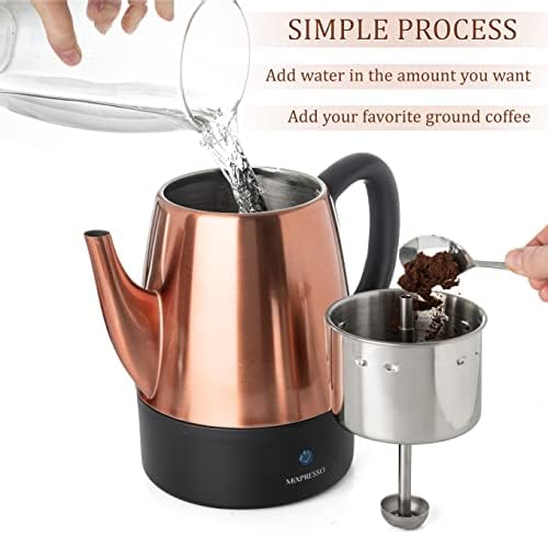 Mixpresso 4 Cup Copper Small Electric Percolator Coffee Pot Stainless Steel - Image 2