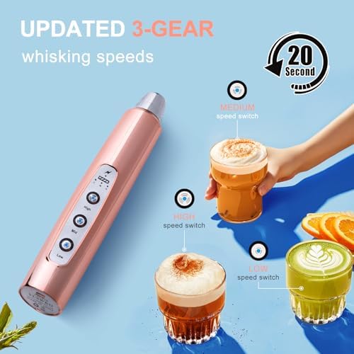 YUSWKO Rose Gold Handheld Milk Frother Wand for Coffee, Rechargeable Electric Whisk Drink Mixer Coffee Frother For Latte, Cappuccino, Hot Chocolate, Egg - Image 4