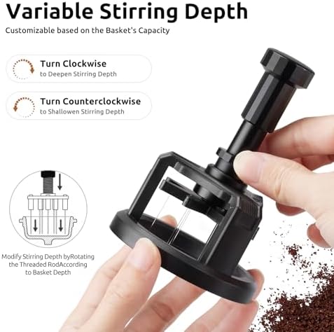 54mm WDT Tool Espresso,Press-to-Rotate Espresso Distribution Tool with Magnetic Base,Adjustable Depth Espresso Needles Distributor Tool,8 Needles Coffee Stirrer Tool for Home and Professional Baristas - Image 4