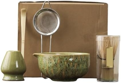 1set Of Matcha Ceramic Set, Including Kiln Transformation Bowl, Whisk(Yellowish green) by Unknown