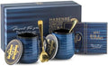 HASENSE Coffee Mugs, 15 Ounce Porcelain Mugs Set of 2 with Handle for Morning Coffee Tea and Cocoa, Ceramic Coffee Cups Gift Box with Beautiful Glaze Coasters Spoons for Men and Women, Navy by Hasense