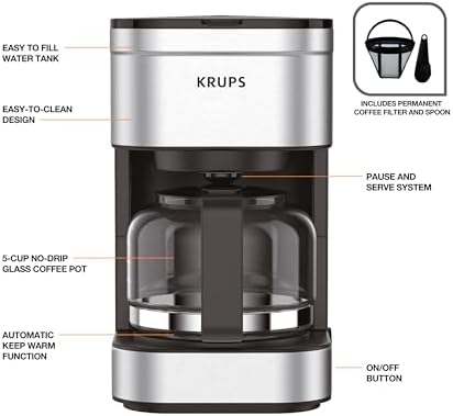 KRUPS Simply Brew Compact 5 Cup Coffee Maker: Stainless Steel Design, Pause & Brew, Keep Warm, Reusable Filter, Drip-Free Carafe (Pack of 4) - Image 6