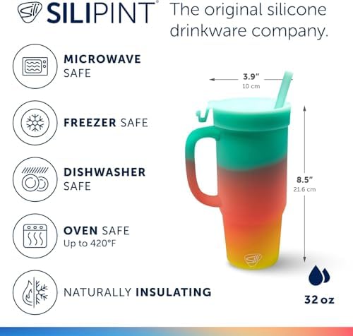 Silipint 32oz Silicone Humbler Tumbler with Handle, Flip Lid and Straw – BPA-Free, Non-Toxic, Unbreakable, Microwave, Dishwasher Safe – Perfect for Tea, Cold Water, The Patriot - Pack of 2 - Image 2