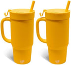 Silipint 32oz Silicone Humbler Tumbler with Handle, Flip Lid and Straw – BPA-Free, Non-Toxic, Unbreakable, Microwave, Dishwasher Safe – Perfect for Tea, Cold Water, Classic Yellow - Pack of 2 by Silipint