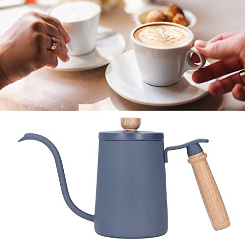 Coffee Kettle Coffee Pour Over Kettle 600ml Gooseneck Vent Hole Wooden Handle Food Grade Stainless Steel Ergonomic Gooseneck Kettle (Blue) - Image 2