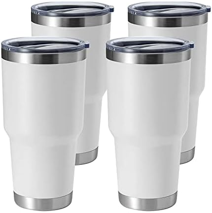 HASLE OUTFITTERS 30oz Stainless Steel Tumbler, Double Wall Vacuum Insulated Travel Mug Tumbler, Durable Insulated Coffee Mug, Gift Box Set (White, 4) by HASLEOUTFITTERS
