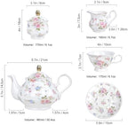 fanquare 21 Piece Vintage Pink Blue Floral Porcelain Tea Set with Gold Trim - Image 6