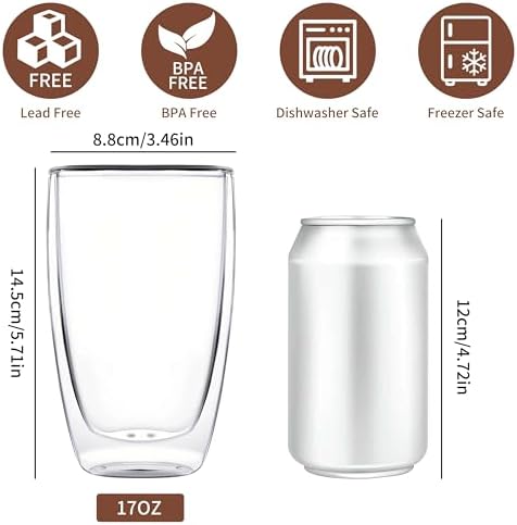 MESNEY 17 oz Double Walled Glass Coffee Mugs, Glass Coffee Mugs Set of 4, Insulated Clear Cappuccino Latte Mugs for Home, Cafe & Restaurant, Durable Stackable Drinking Glasses - Image 2