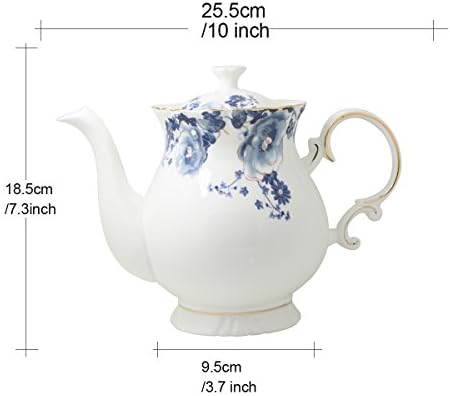 European Style Ceramic Flower Teapot Coffee Pot Water Pot Porcelain Gift Large 5.5 Cups (1, Blue and White) - Image 5