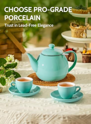 Sweese Teapots for Tea, 27 oz Porcelain Tea pot with Removable Stainless Steel Infuser, Tea Pots for Loose Tea - Mint Green - Image 2