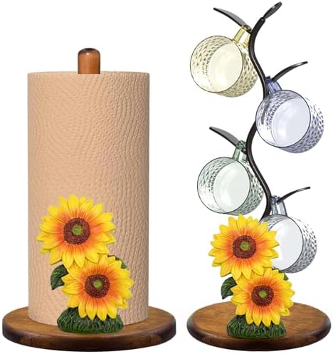 GAJ Sunflower Paper Towel Holder & Mug Tree - Modern Farmhouse Sunflower Decor for Kitchen Coffee Bar - Gifts for Women - 3D Yellow Stuff Decorative Accessories by Unknown