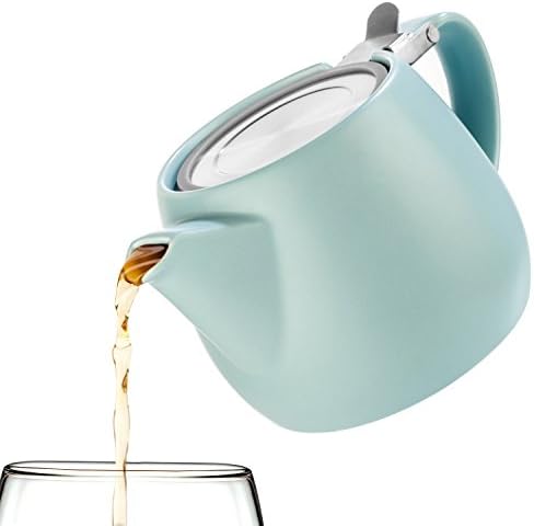 Tealyra - Pluto Porcelain Small Teapot Turquoise - 18.2-ounce (1-2 cups) - Matte Finish - Stainless Steel Lid and Extra-Fine Infuser To Brew Loose Leaf Tea - 540ml - Image 5