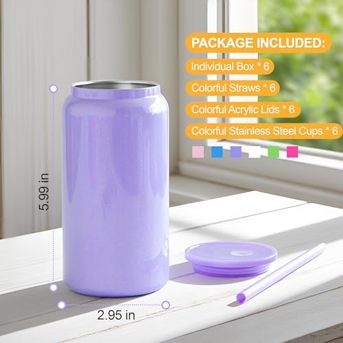 Stainless Steel Cups with Lids and Straws, 16 oz, 6 Pcs, Iridescent - Image 7