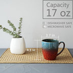 Bosmarlin Ceramic Coffee Mug Set of 4, 17 Oz, Coffee Cups with Big Handle, Microwave Safe, Unique Reactive Glaze (Blue&Red) - Image 2