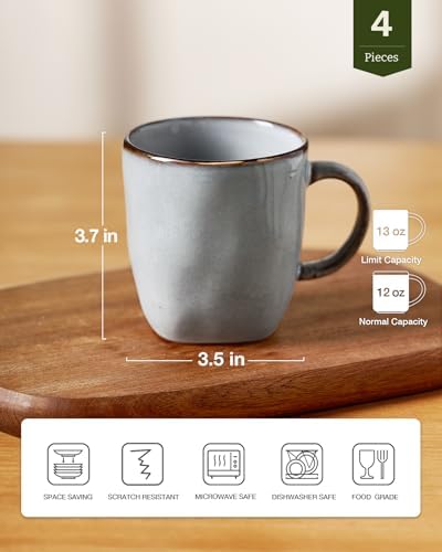 famiware Coffee Mugs Set of 4, Ocean Square 13oz Coffee Cup Set with Handle - Image 4