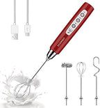 YUSWKO Red Handheld Milk Frother Wand for Coffee, Rechargeable Electric Whisk with 3 Heads 3 Speeds Drink Mixer Coffee Frother For Latte, Cappuccino, Hot Chocolate, Egg - Image 4