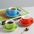Sweejar Porcelain Espresso Cup & Saucer Set, Stackable Demitasse Cups with Metal Stand, 2.5 OZ for Latte,Coffee,Cafe Mocha,Tea, Set of 6(Multi) - Image 4