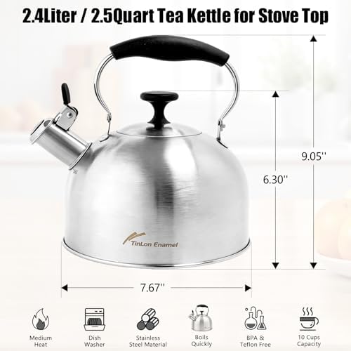 Stainless Steel Tea Kettle, 2.5 Qt Stovetop Teapot, Brushed - Image 3
