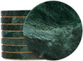 Green Marble Coasters Set of 8, 3.9"Natural Stone Drink Coasters, Cork Base by JUNTALIS