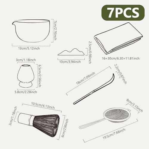 7PCS Matcha Whisk Set with Bowl Sifter Holder Spoon, Complete Matcha Tea Kit for Tea Lovers - Image 3